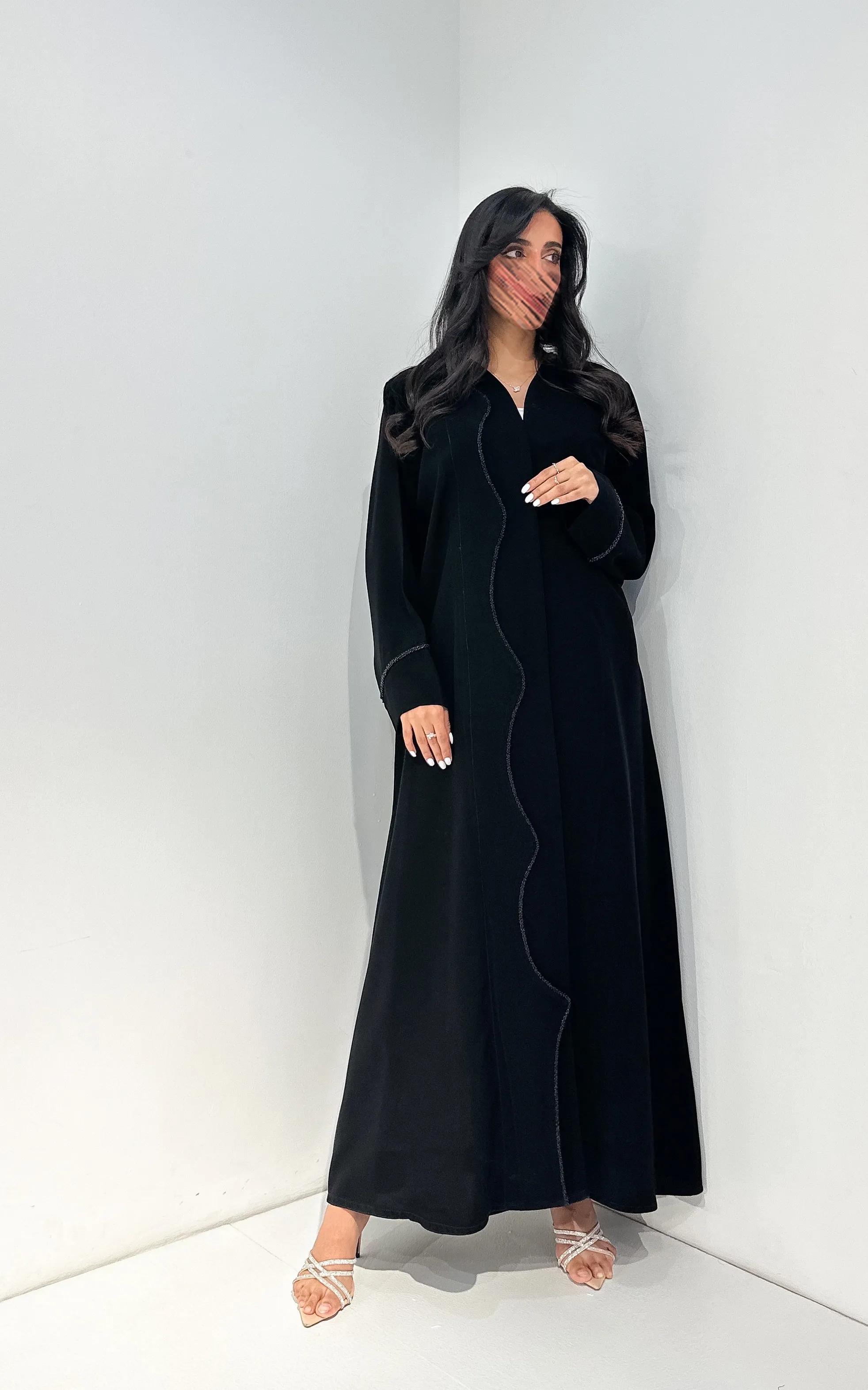 Dark Black Cloche Abaya with Beads BL008 1