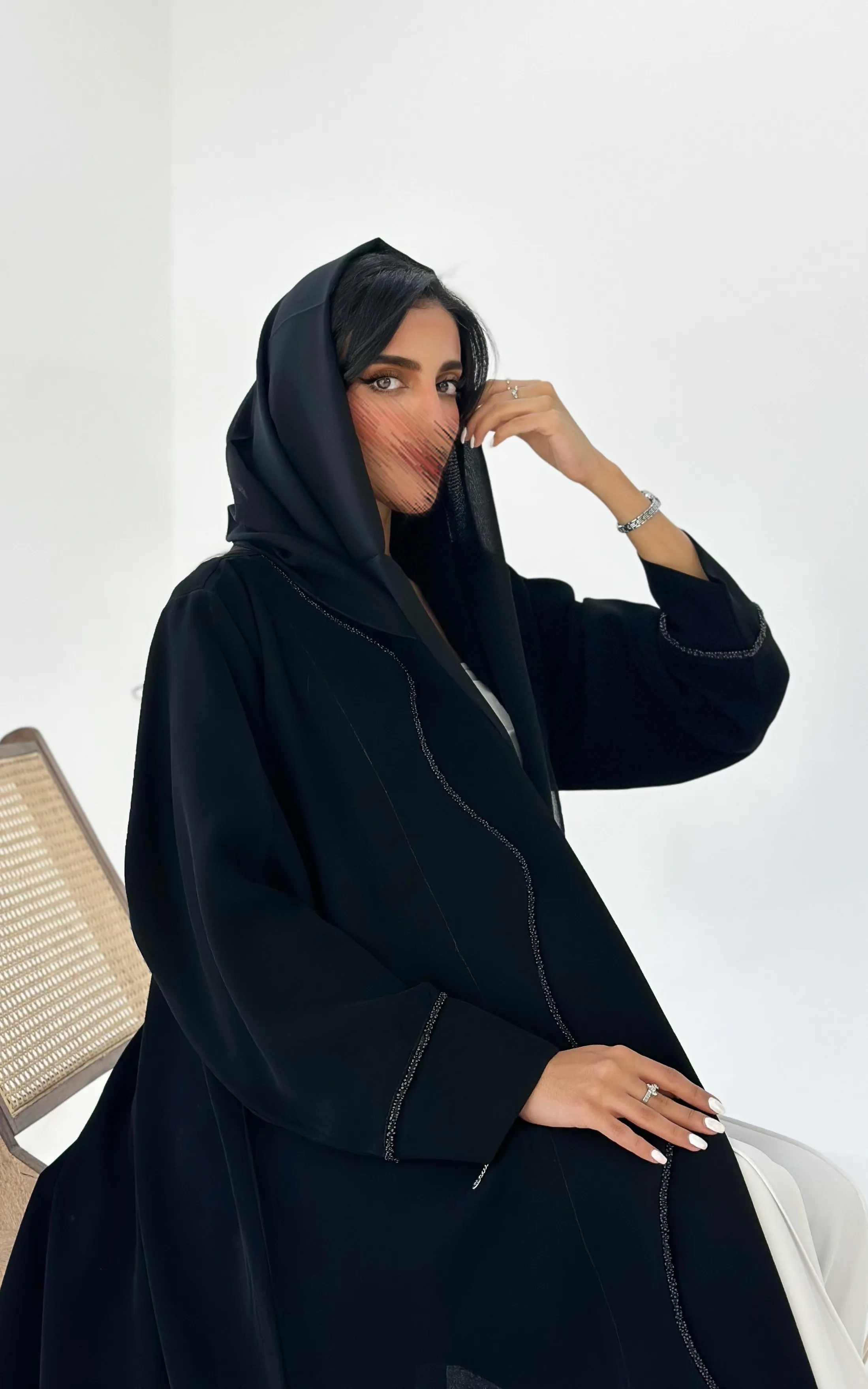 Dark Black Cloche Abaya with Beads BL008 2